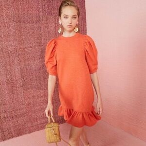 Ulla Johnson Landry Puff Sleeve Sweatshirt Dress in Chili. Size Large.